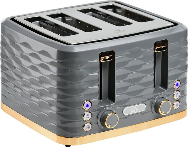 HOMCOM 4-Scheiben-Toaster mit 7 Bräunungsstufen und 1860W in Grauer Wellenoptik - Bild 1