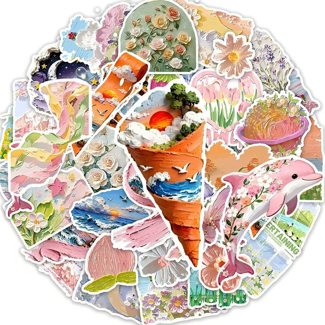 Rspctou Aufkleber, Blumen, Cartoon, multicolor, 10-teiliges Set - Bild 1