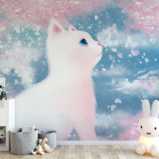 3D Tapete mit süßem Katzen-Motiv in Mehrfarbig für Kinderzimmer und Schlafzimmer - Bild 1