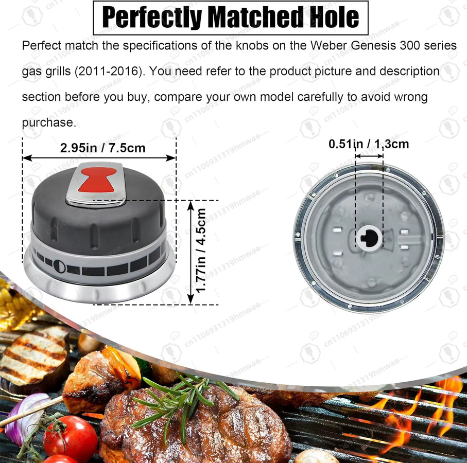 3 Stück Gasgrill-Brennerknöpfe in Schwarz, kompatibel mit Weber Genesis 300 Series (2011–2016) Ersatzteile für deinen BBQ-Grill - Bild 2