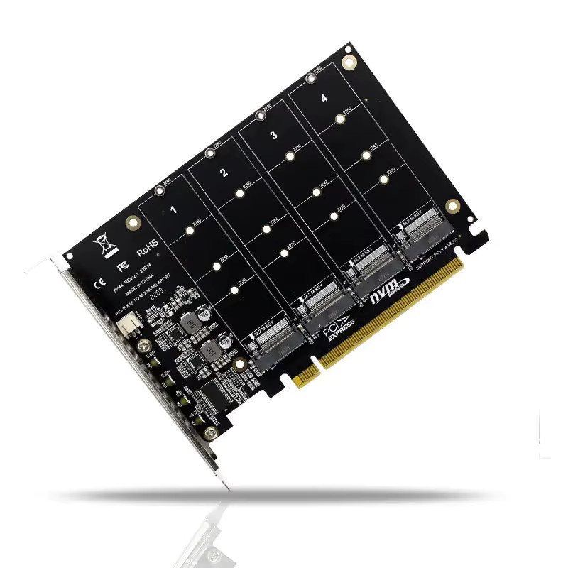 T.F.SKYWINDINTL M.2 NVMe PCIe Erweiterungskarte für 4x NVMe mit RAID Unterstützung, Schwarz - Bild 4