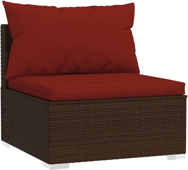 vidaXL 7-tlg Garten-Lounge-Set in L-Form aus Polyrattan mit Kissen in Braun und Rot - Bild 1