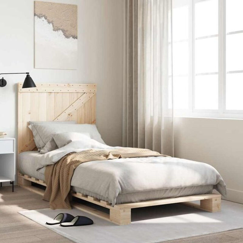 Massivholzbett mit Kopfteil aus Kiefer von Vidaxl in Braun und Natur im Landhaus- und Skandinavischen Stil, B/T/H: 90 x 200 cm - Bild 1