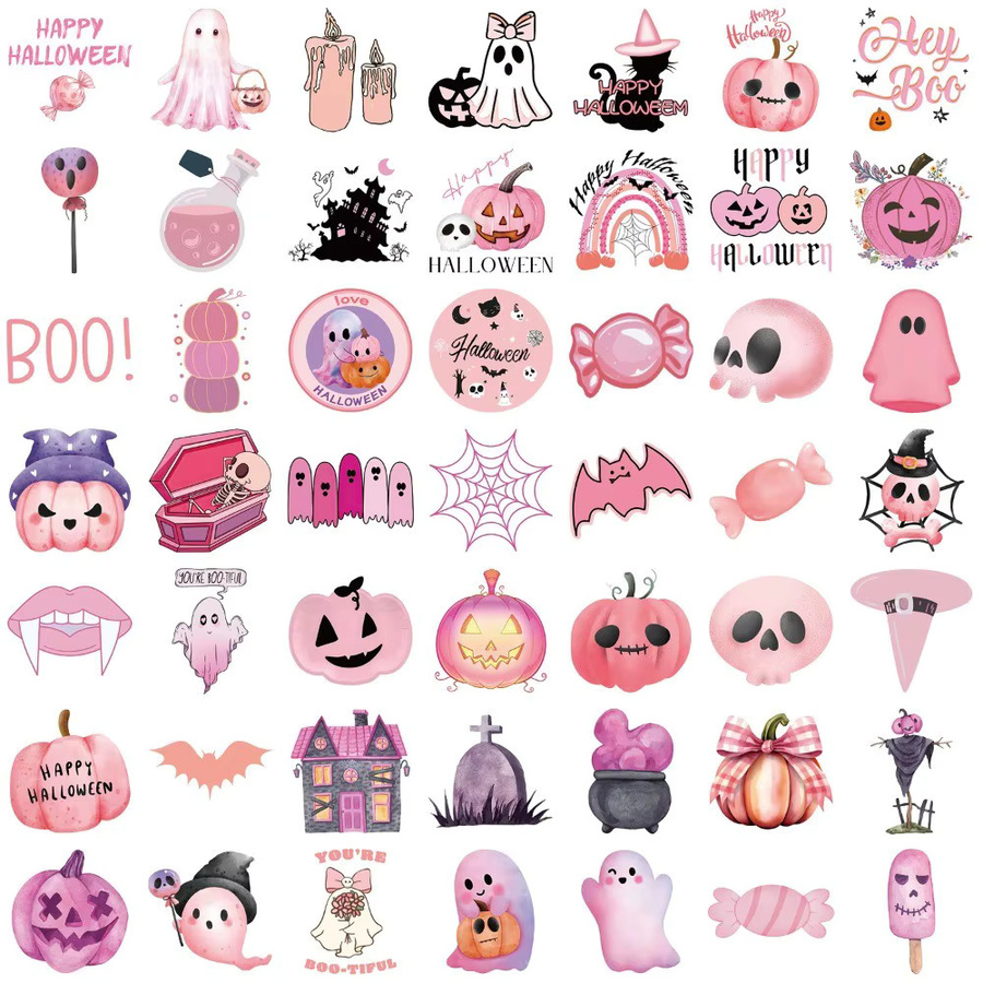 50-teiliges Set wasserfeste Halloween Graffiti Aufkleber in Rosa von Anime Worlds Store für Handyhüllen aus PVC - Bild 2