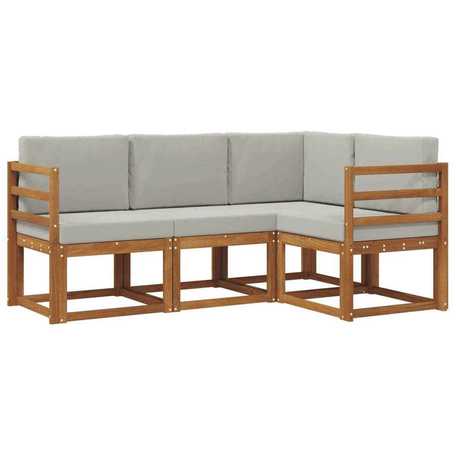 vidaXL Outdoor-Sofagarnitur in L-Form aus massivem Akazienholz mit Kissen in Braun und Grau - Bild 2