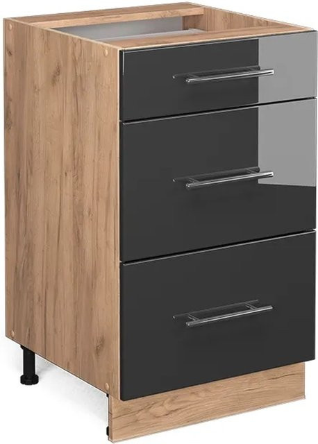 Vicco Küchenunterschrank Fame-Line Anthrazit Hochglanz und Goldkraft Eiche ohne Arbeitsplatte Breite: 50 cm - Bild 1