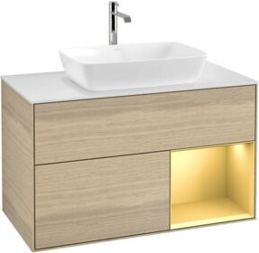 V&B Waschtischunterschrank Finion 100 in Weiß lackiert mit Eichenregal - Bild 1