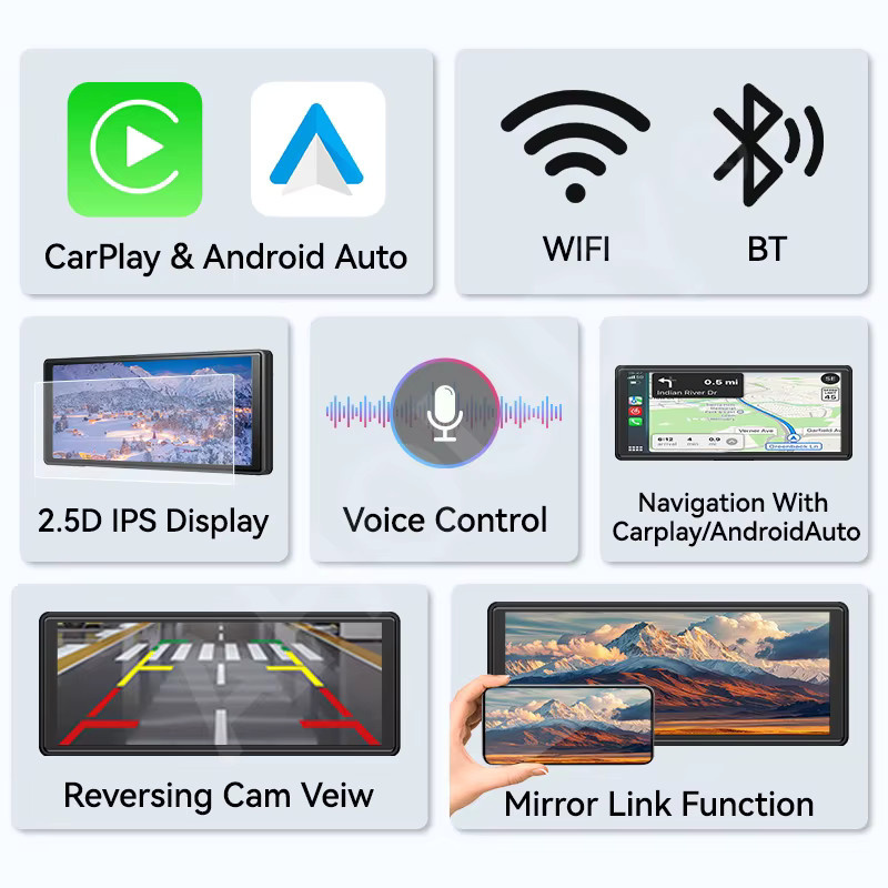 VENBES Universal Autoradio mit 10,26 Zoll IPS HD Touchscreen, Android Auto und Apple CarPlay, Schwarz, mit USB und WLAN sowie Mirrorlink-Unterstützung - Bild 2