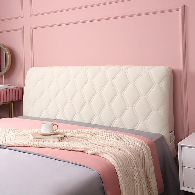 Superweiche gesteppte Plüsch-Kopflehnenabdeckung aus Samt in Weiß, universeller Staubschutz für Bett und Sofa, B: 100 cm, H: 70 cm - Bild 1