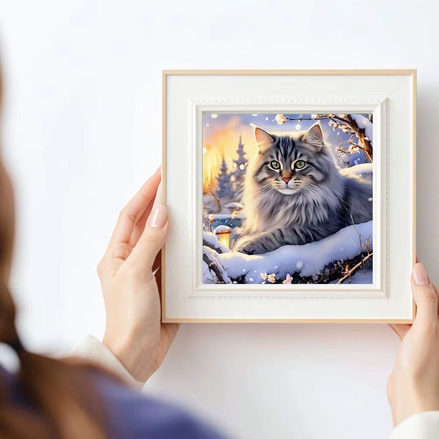 HUACAN 5D Diamant-Stickerei-Set majestätische Winter-Katze Strass-Leinwand für Kunsthandwerk B/H: 20 x 20 cm - Bild 3