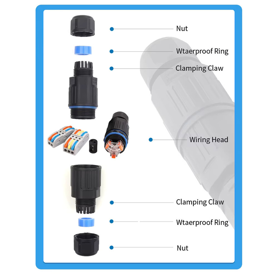 DIY GO KVF Serie KVSF-15 IP68 Wasserdichter Schnellstecker Adapter für LED-Licht Kabelanschlüsse Schwarz - Bild 4