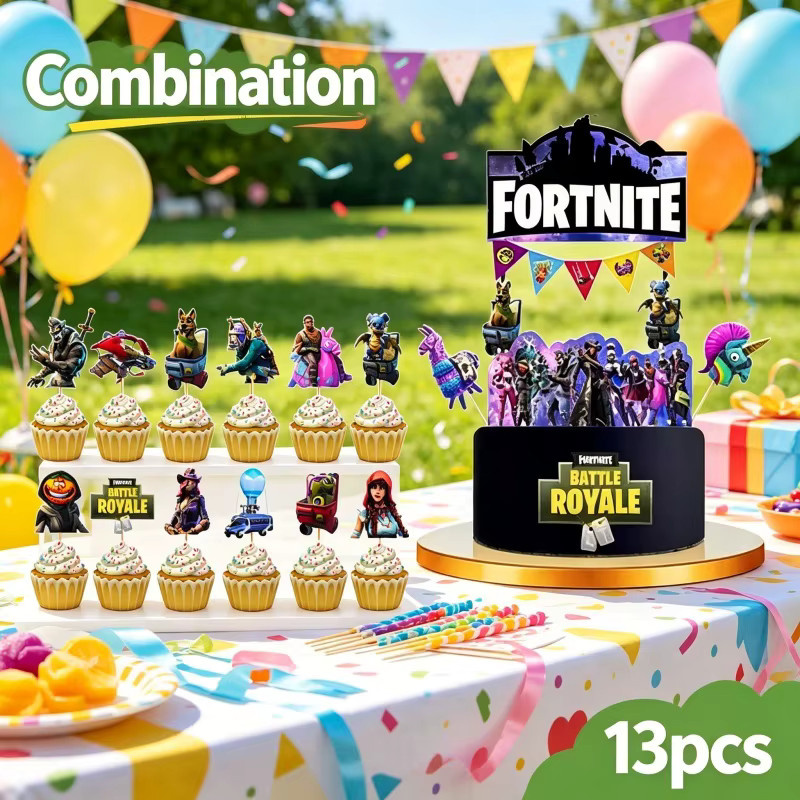 Fortnite Geburtstagsparty Deko Set mit Kuchenflaggen und Cupcake-Toppern in Mehrfarbig aus Papier - Bild 2
