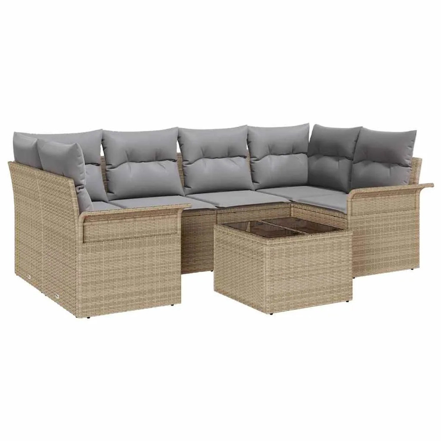 vidaXL Garten-Sofa-Set 7-teilig aus Polyrattan in Beige mit Polsterung und Couchtisch - Bild 2