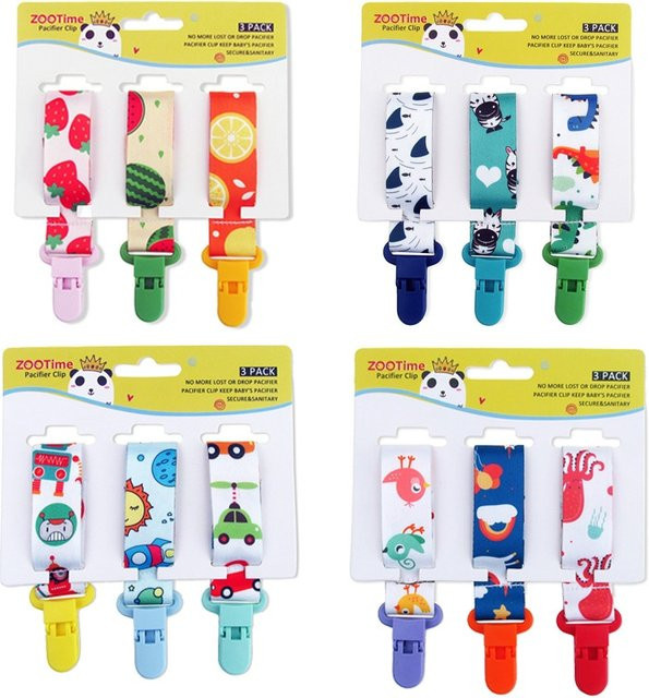 GOT-TOG Baby Schnuller Kette im 3er Set mit Cartoon Print, Farben: Grün und Mehrfarbig - Bild 1