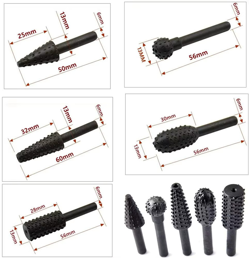 Fbiannely 5er Set Bohrer für Holzbearbeitung und Schnitzwerkzeuge mit 6mm Schaft in Schwarz - Bild 4
