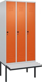 C+P Spind Classic PLUS Garderobenspind mit Bank, 3 Abteile, Lichtgrau, B/T/H: 212,0 x 90,0 x 81,5 cm - Bild 1