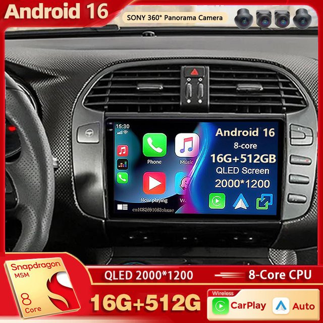 RSNAVI Android 16 Autoradio für Fiat Bravo 198 2 II 2007-2014 mit 2K QLED Display, Multimedia Videoplayer, GPS, CarPlay und 4G in Schwarz - Bild 1