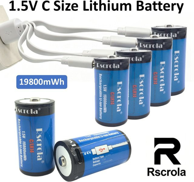 Rscrola Wiederaufladbare C-Größe Batterie 1,5V Li-Ionen LR14 mit USB-C Ladeanschluss, Blau, 19800mWh - Bild 1