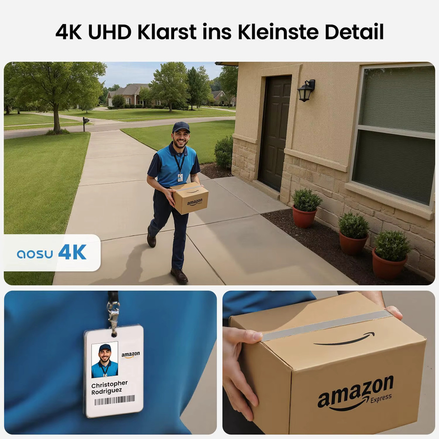 AOSU 4K UHD Solar-Kamera Weiß: Kabellose 8MP WLAN-Sicherheitskamera mit 5000mAh Akku und KI-Erkennung - Bild 3