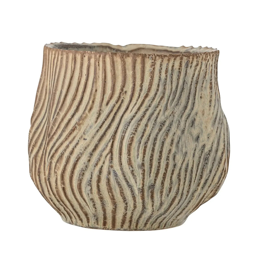 Bloomingville Blumentopf Dua aus Keramik in Grün mit Relief-Oberfläche und organischen Formen, Durchmesser: 19,0 cm, Höhe: 17,0 cm - Bild 1