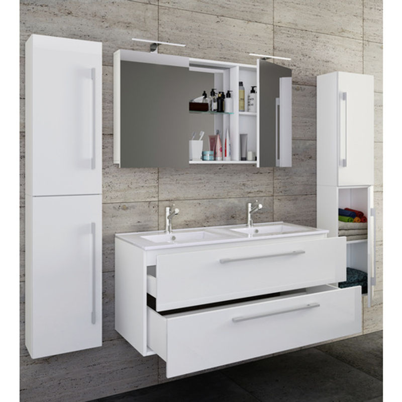 VCM Badmöbel-Set Budasi 5-teilig mit Doppelwaschplatz und Keramik-Waschtisch in Weiss - Bild 3