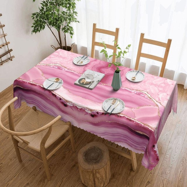 Wasserdichte und ölabweisende Tischdecke von JMG Household Supplies mit abstraktem Marmormuster in Grau, Schwarz, Gold und Pink, B/T: 137 x 183 cm - Bild 1