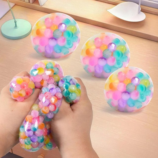 BC Pet Supplies Regenbogenperlen Stressball, Mehrfarbiges Quetsch-Squishy Fidget Spielzeug, pink, 1 Stück - Bild 1