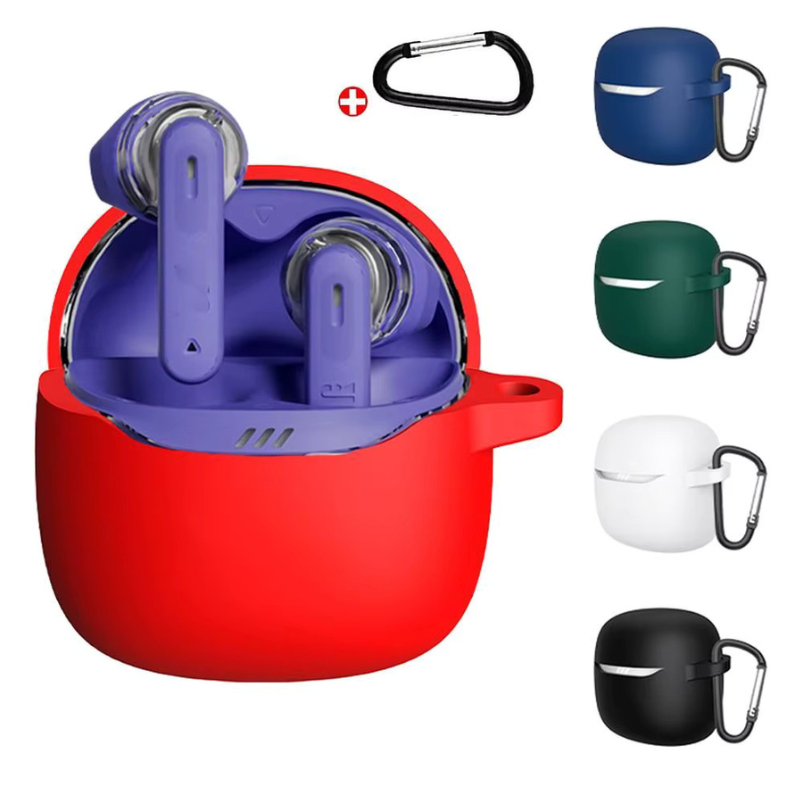 Stoßfeste Silikon-Kopfhörerhülle mit Haken für JBL Tune Flex 2 in Rot - Bild 2