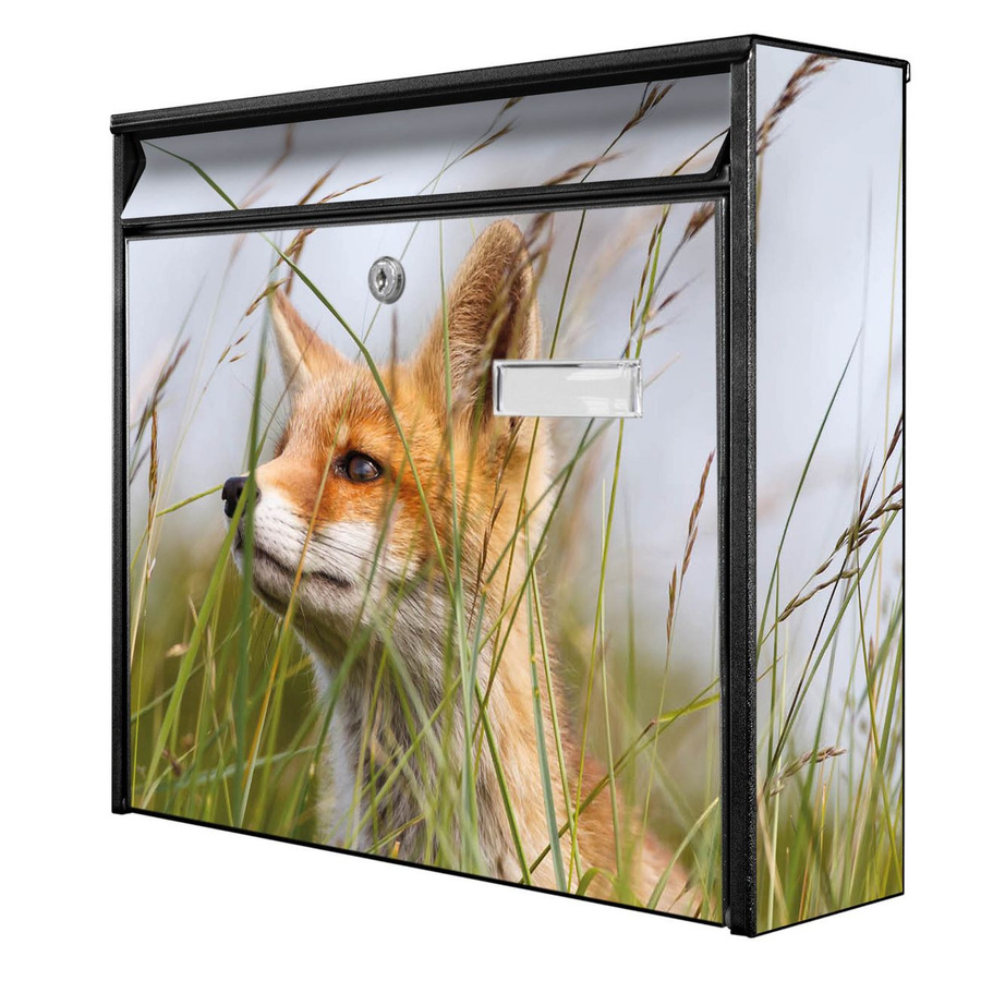 banjado Wandbriefkasten Modell Mail Burg Wächter mit Fuchs Motiv, schwarz, B/H/T: 36 x 32 x 10 cm - Bild 1