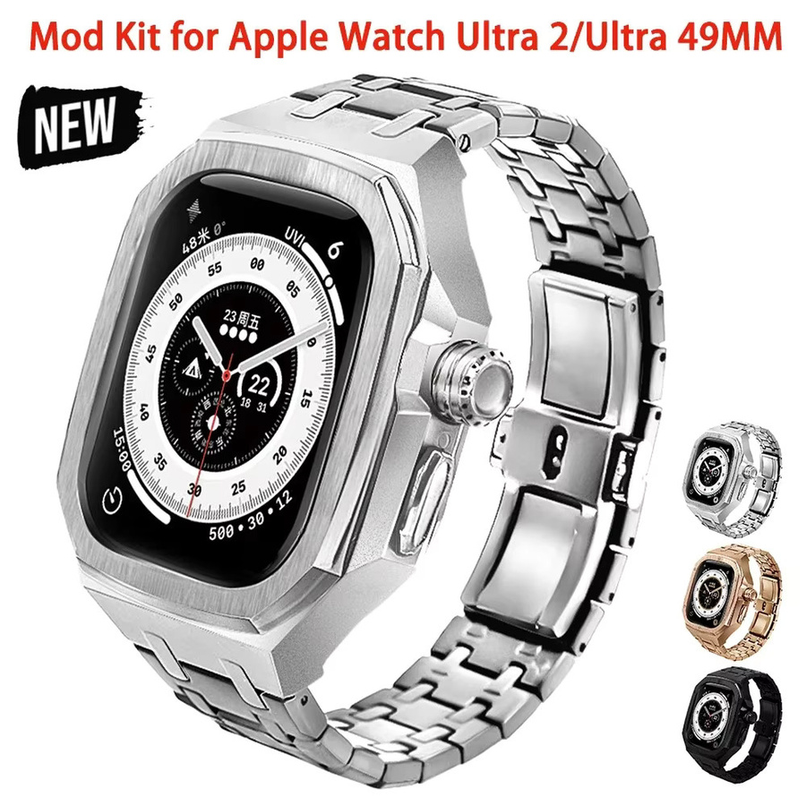 CAOWTAN Uhrenarmband und Gehäuse, Edelstahl, Silber, Apple Watch Ultra 49 mm, Unisex - Bild 1