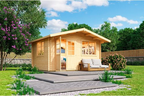 Weka Gartenhaus 401 Blockhaus in Braun mit Giebeldach und 40 mm Wandstärke, B/T: 444,6 x 390 cm - Bild 1