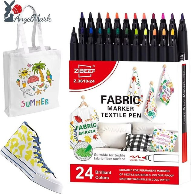 Permanent Textilmarker Set mit 12 Farben für DIY Kleidung und Graffiti, wasserfeste und farbechte Stifte für Kunst und Malerei in Multicolour - Bild 1