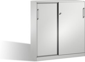 C+P Schiebetürenschrank Asisto in Lichtgrau mit Schloss und Regalböden, H: 131,0 cm, B: 120,0 cm, T: 43,5 cm - Bild 1