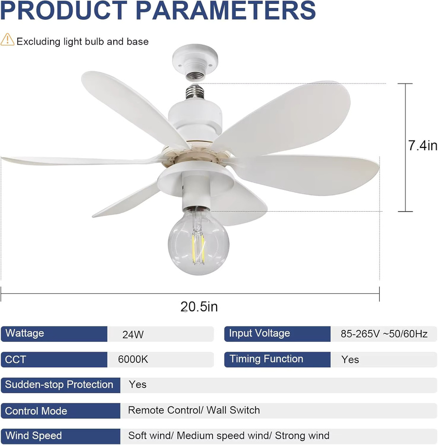 SKYSHADOW Deckenventilator mit Fernbedienung und einstellbarer Lichtquelle in Weiß - Bild 2