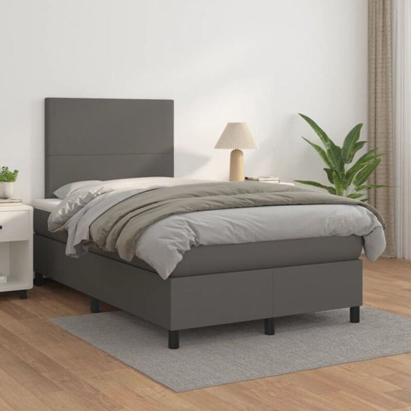 vidaxl Boxspringbett mit Matratze in Grau aus Kunstleder, B/T/H: 200 x 120 x 118 cm - Bild 1