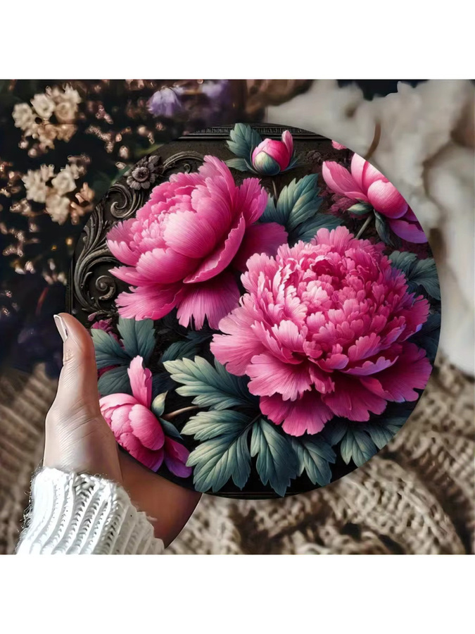 Potdemiel Metallwandkunst Pfingstrosen Blumenkranz in Pink, Rundes Blumen-Schild aus Eisen für Innen und Außen, Durchmesser: 20 cm - Bild 6