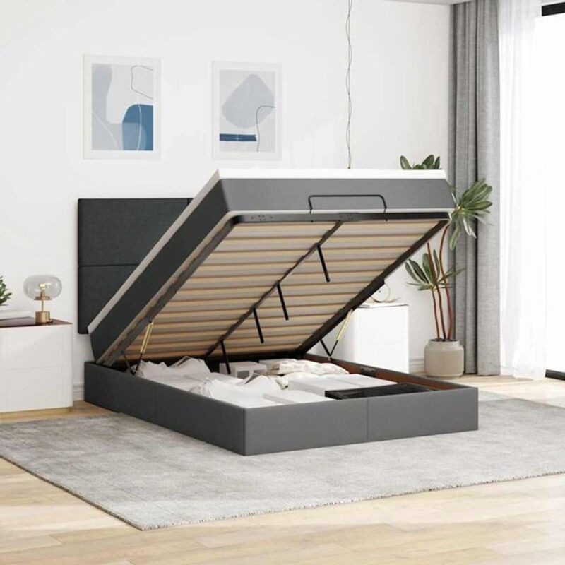 vidaxl Polsterbett Ottoman mit Matratze und LED-Beleuchtung in Dunkelgrau, B/T: 140 x 200 cm - Bild 1