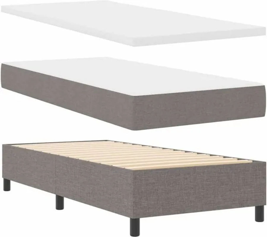 vidaXL Boxspringbett mit Matratze und Bank in Taupe meliert aus Stoff und Holzwerkstoff, B/T: 200 x 100 cm - Bild 1