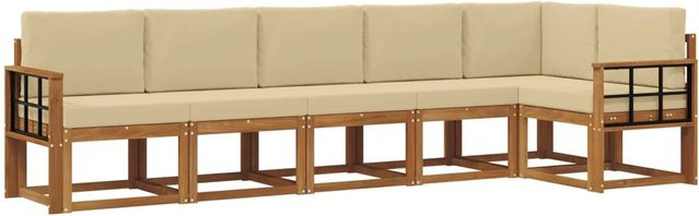 vidaXL Outdoor-Sofagarnitur L-Form aus massivem Akazienholz mit Kissen, Beige/Natur - Bild 1