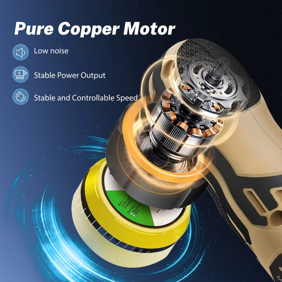 OWJHE Akku Auto Polierer 12V Mini Poliermaschine mit 1/1,5/3 Zoll Pads Set für die Fahrzeugaufbereitung und zum Wachsen - Bild 2