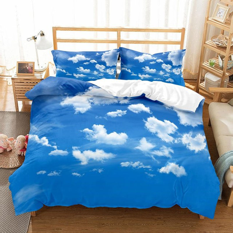 Bettwäscheset Weiße Wolke von Binchi Outdoor Product mit Kissenbezug aus Mikrofaser, Farbe Weiß und Blau, B/H: 260 x 220 cm - Bild 3