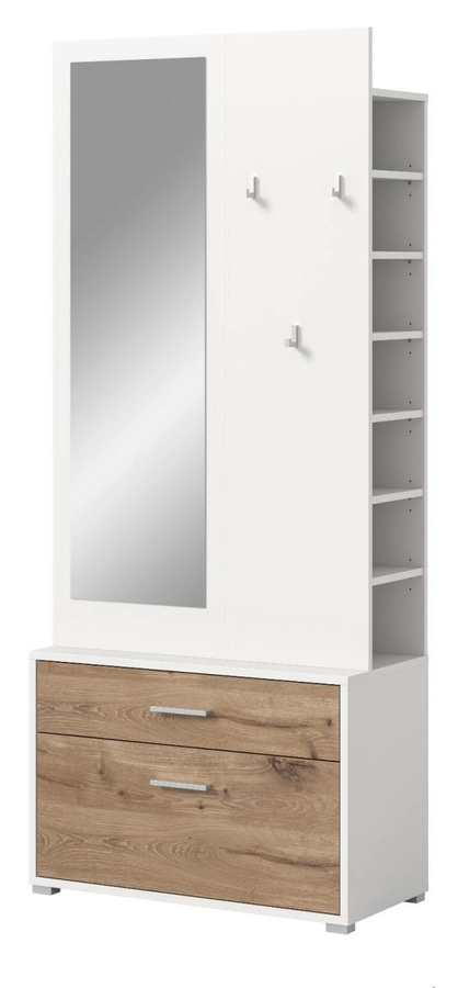 Inn.Furn Kompaktgarderobe Pallas mit Sitzbank und Spiegel in Weiß und Eiche, B/H: 80 x 190 cm - Bild 5