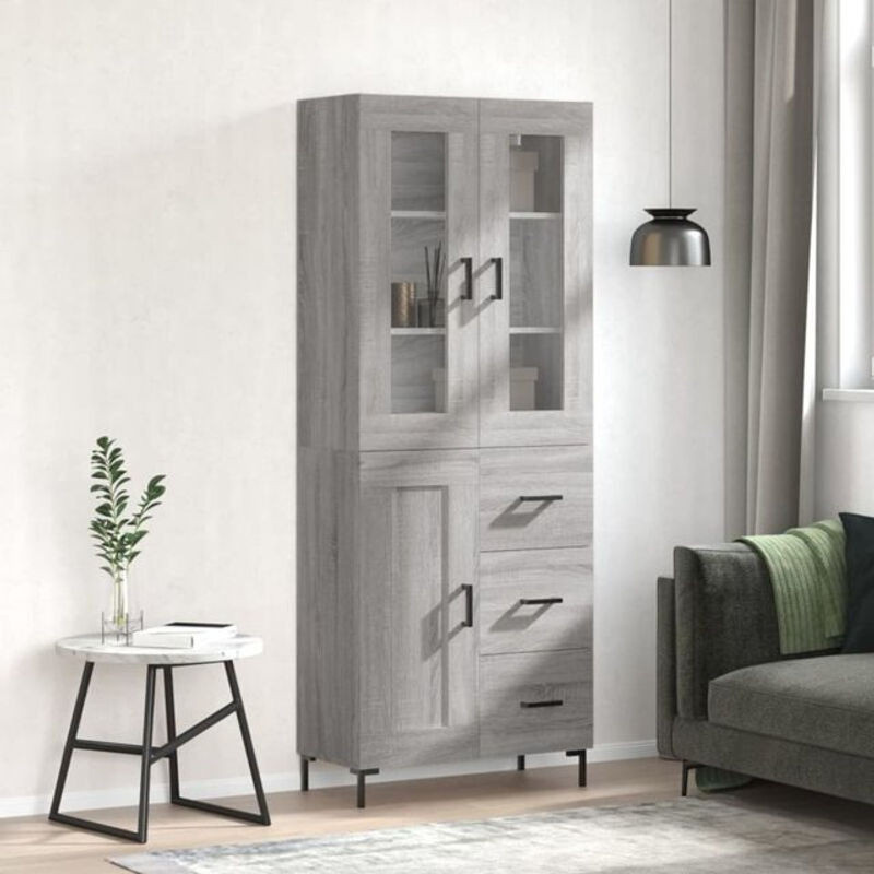 Modernes Highboard Vidaxl in Grau aus Holzwerkstoff, Glas und Metall, B/T/H: 69,5 x 34 x 180 cm - Bild 1