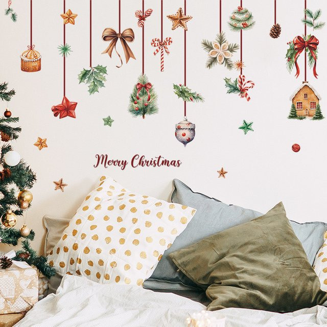 HonC Wandbild Kiefernbogen Ornament mit floralem Design für Weihnachten und Neujahr, abnehmbare Tapete in Mehrfarbig - Bild 1