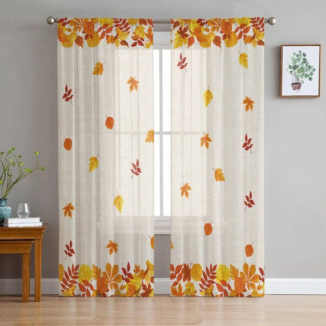 Transparente Tüllvorhänge mit Ahornblatt-Design von A Family Of Home Textiles, Farbe Transparent, B: 135 cm, H: 114 cm - Bild 1