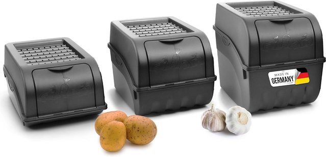 Novaliv Kartoffel Aufbewahrungsboxen Set aus Kunststoff, Anthrazit Grau, stapelbar, Volumen: 3,5 l, 5 l und 9 l - Bild 1