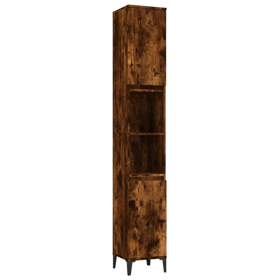 vidaXL Badschrank aus Holzwerkstoff und Metall in Räuchereiche Braun, B/T/H: 30 x 30 x 190 cm - Bild 2