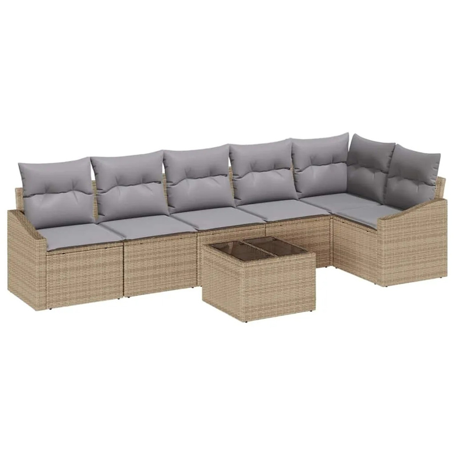 vidaXL Garten-Sofa-Set 7-teilig aus Poly Rattan in Beige mit Polsterung und Tisch im modernen L-Shape Design - Bild 2