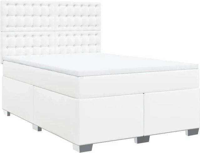 vidaXL Boxspringbett mit Matratze Weiß Kunstleder Hybrid-Design B/T/H: 140 x 190 x 144 cm - Bild 1