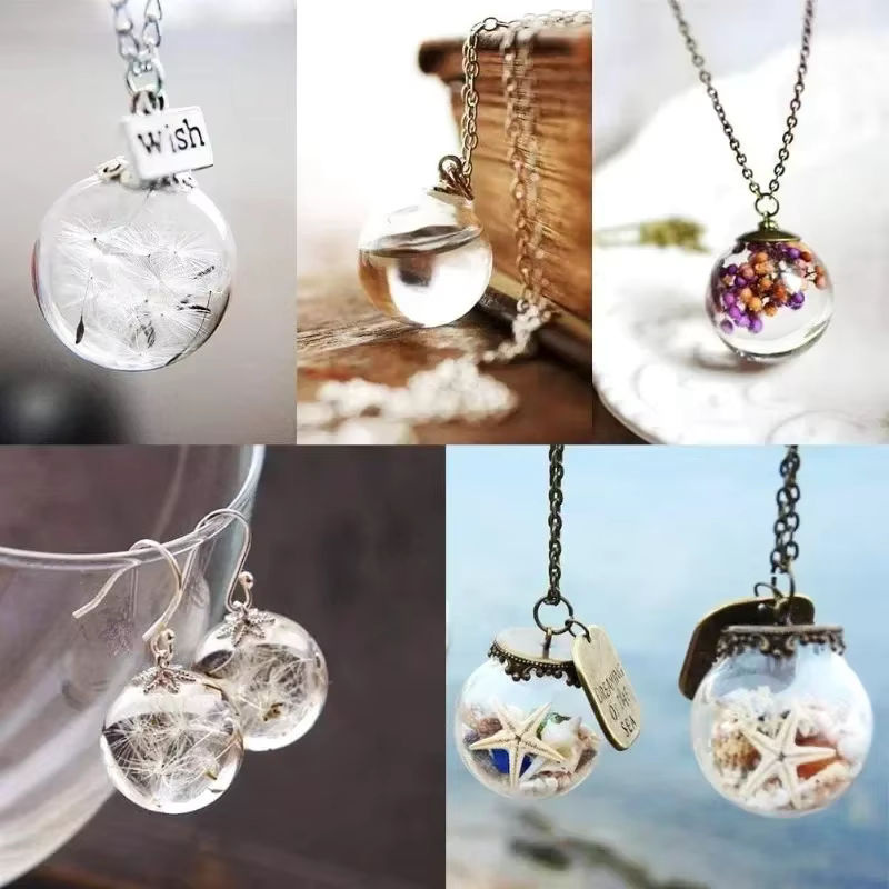 10er Set runde Glaskugeln mit Sockel und Kappe in Transparent, Mini-Glasfläschchen als Deko-Anhänger und Charms mit 30 mm Durchmesser - Bild 4